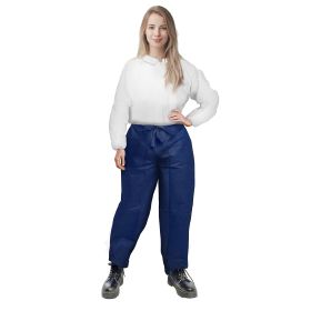 Disposable Pants for Women and Men XX-Large. Dark Blue Disposable Clothing Bottoms 10 Pack. Waterproof Polypropylene Disposable Scrubs with Draws
