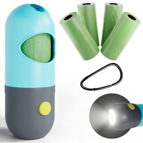 Dog Poop Bag Dispenser with 4 Rolls of 15 Bags in Each. 60 bags Green Dog Poop Bag Holder with Flashlight for Leash. Dog Bag Dispenser with Carab