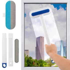 2 in 1 Window Screen Cleaner Brush with Handle and Built-in Brush. Blue-White Reusable Window Screen Brush for Wet and Dry Cleaning. Double Sided