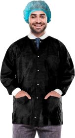 Disposable Lab Jacket, 31 Inches Long. Pack of 10 Black Disposable Hip-Length Workwear Large. SMS 50 gsm Disposable Shirts with Snaps Front