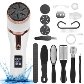 17Pcs Electric Foot Callus Remover With Vacuum Foot Grinder Rechargeable Foot File Dead Skin Pedicure Machine With 3 Grinding Heads 2 Speeds Foot (Color: White)
