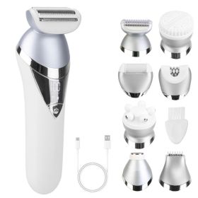 7 In 1 Electric Razor For Women Lady Hair Removal Epilators For Leg Face Arm Bikini Armpit Public Hairs IPX6 Wet And Dry Use Cordless Rechargeabl (Color: White)